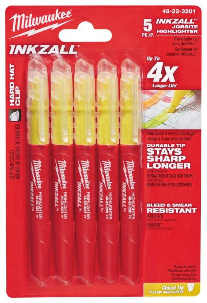 Маркер Milwaukee INKZALL текстовыделитель Желтый 5шт