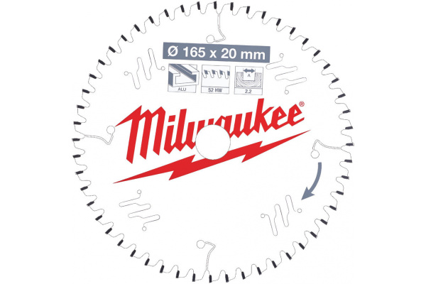 Пильный диск Milwaukee по алюминию 165х20х2,2 Z52 4932471296